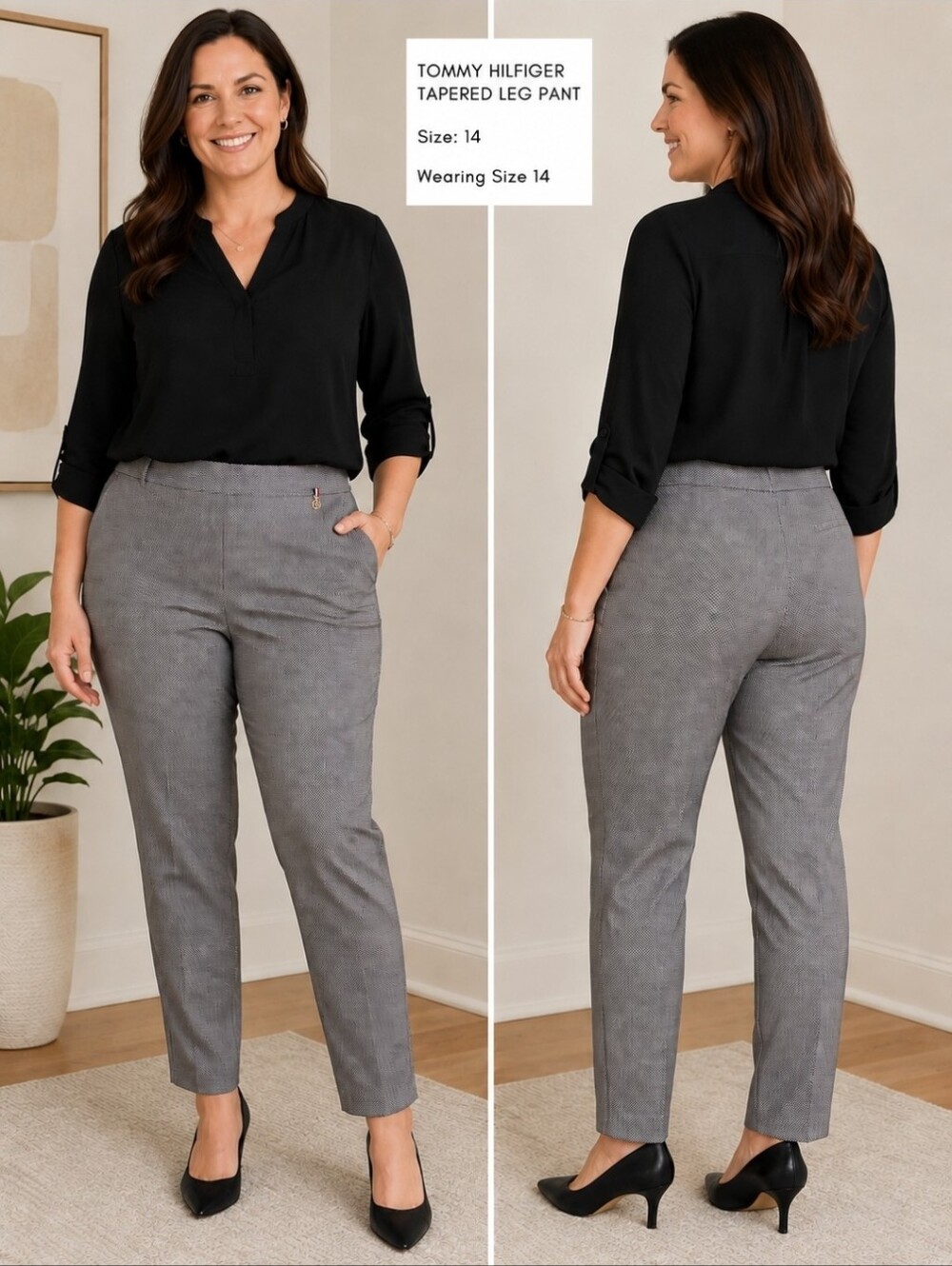 Tommy Hilfiger Womans Sz 14 Tapered Leg Pants Micro Diamond Print NWT Pull On